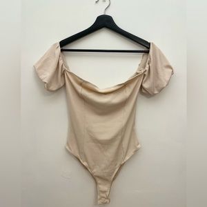 FOREVER 21 TAN OFF THE SHOULDER BODYSUIT